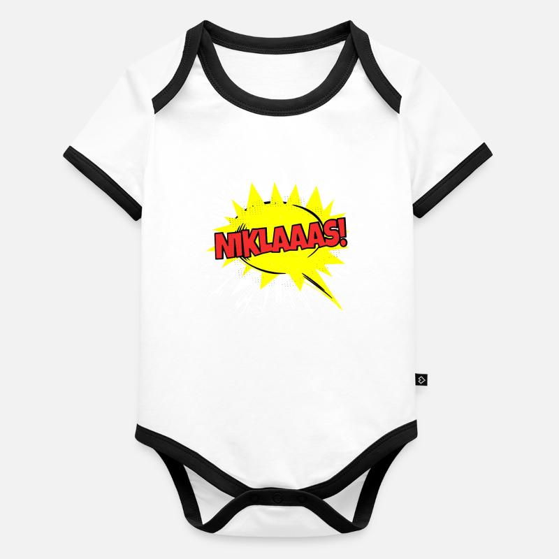 Niklas Name Funny speech bubble Niklaaas! Organic Baby Contrasting Bodysuit