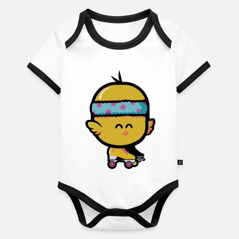 Roller Disco Poussin Body Bébé bio contrasté manches courtes