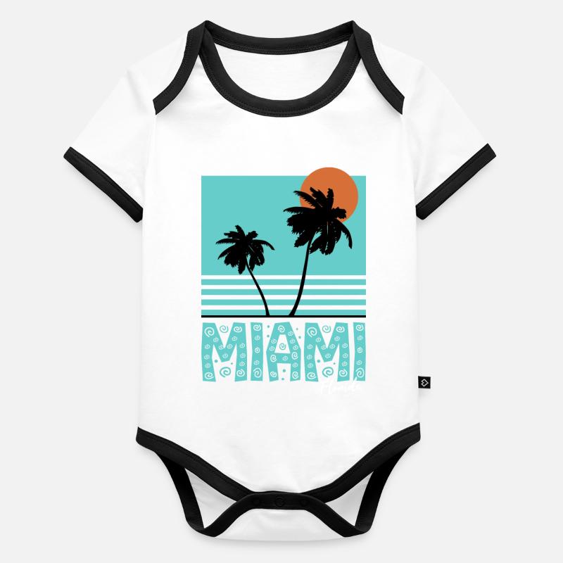 Miami Florida Palmen Sonne Geschenkidee Baby Bio-Kurzarm-Kontrastbody