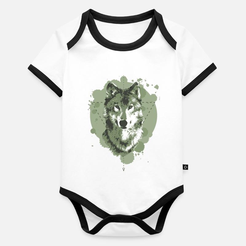 WOLF - GEOMETRIE - VERT Body Bébé bio contrasté manches courtes