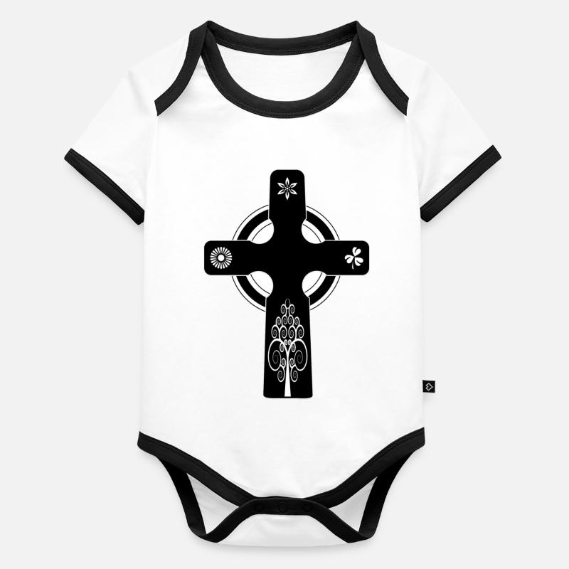 keltisches Kreuzgeschenk Baby Bio-Kurzarm-Kontrastbody