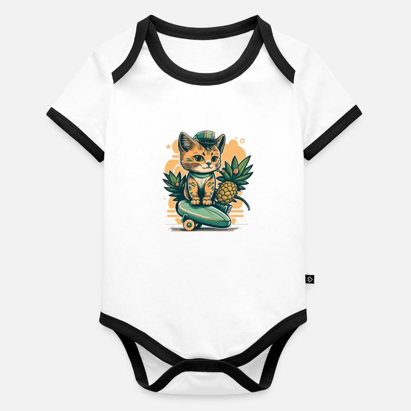 Mignon chat tropical 1 Body Bébé bio contrasté manches courtes