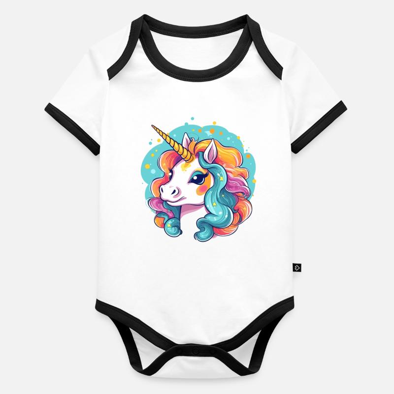 Licorne mignonne Body Bébé bio contrasté manches courtes