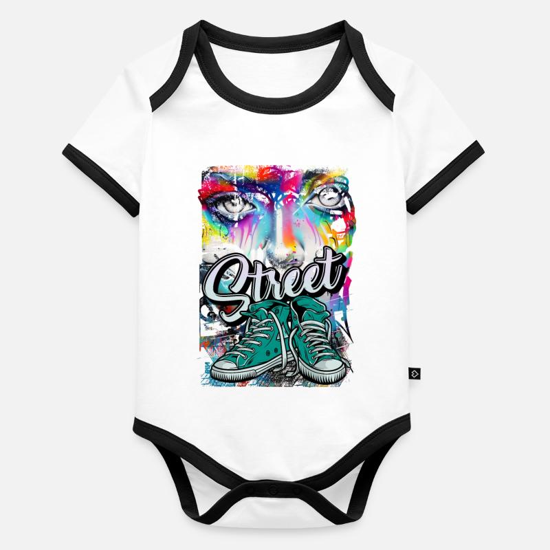 breakdance, hip-hop, rap, musique de danse, école de graffiti Body Bébé bio contrasté manches courtes