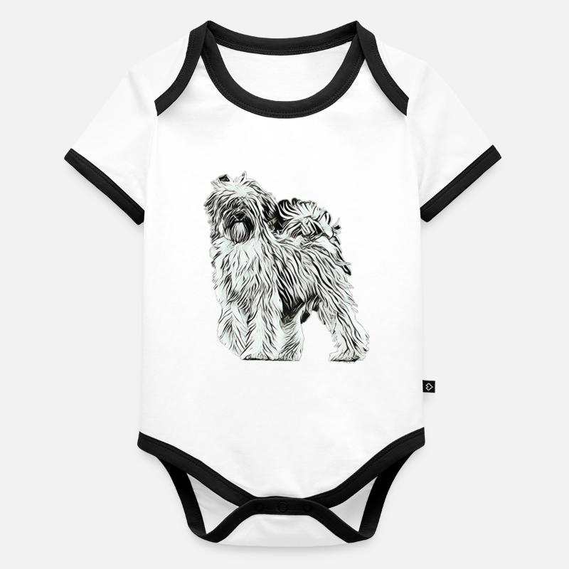 Terrier tibétain noir et blanc Body Bébé bio contrasté manches courtes