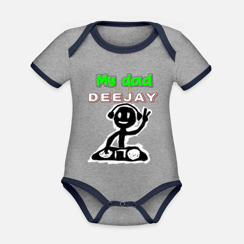 Réf .: MYDAD-DEEJAY - Body Bébé bio contrasté manches courtes - gris chiné/bleu marine