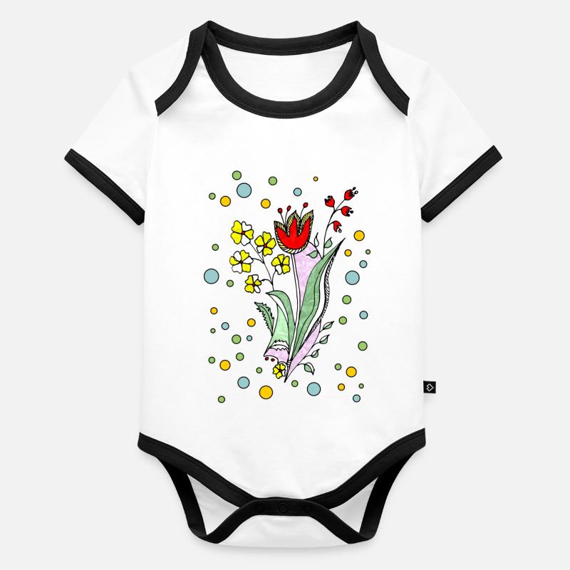 Fleur Body Bébé bio contrasté manches courtes