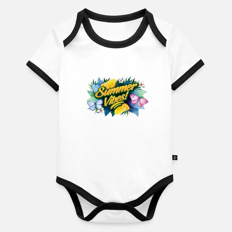 Papillons Fleurs Vacances d’été Body Bébé bio contrasté manches courtes