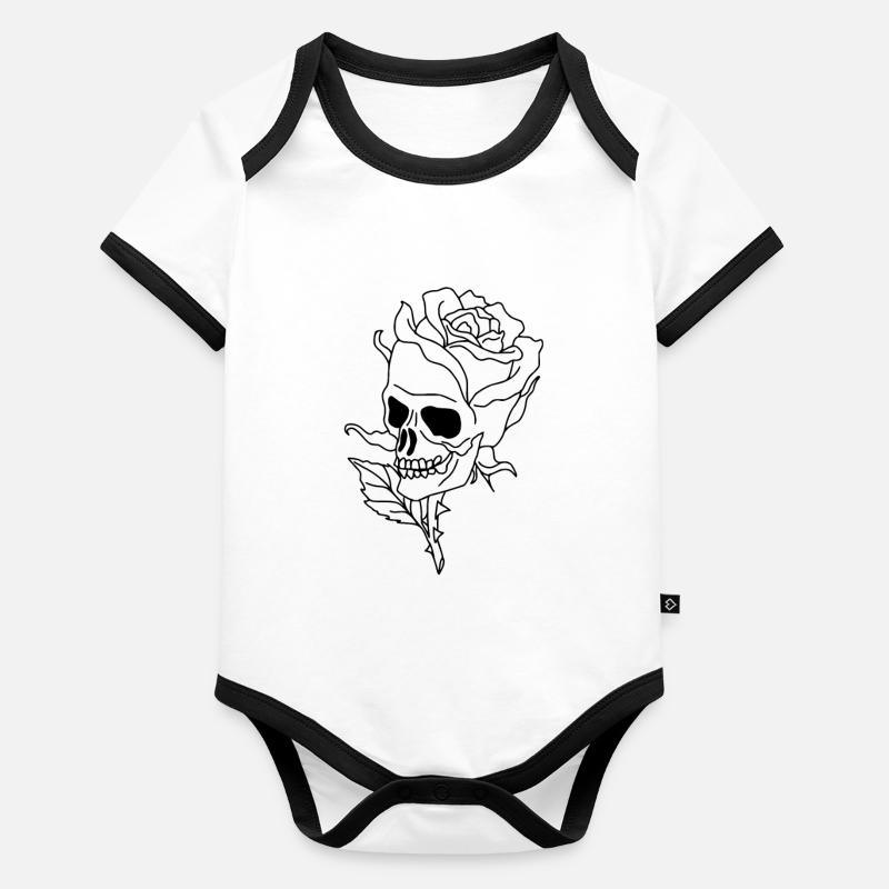 tete de mort Body Bébé bio contrasté manches courtes