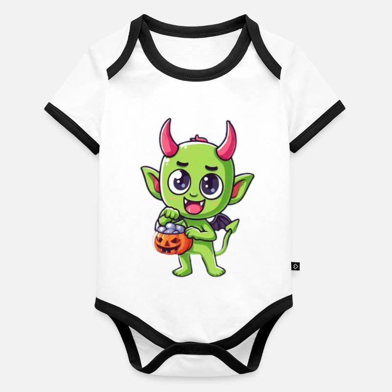 Fröhlicher Halloween-Teufel Baby Bio-Kurzarm-Kontrastbody
