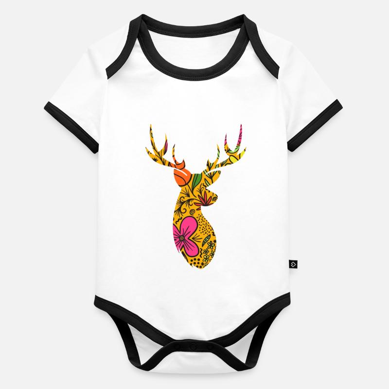CERF FLORAL Body Bébé bio contrasté manches courtes