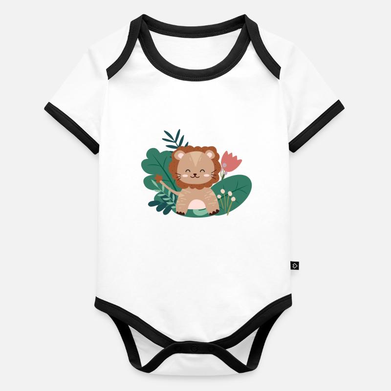 Löwe im Dschungel | Safaritour Boho-Style Baby Bio-Kurzarm-Kontrastbody
