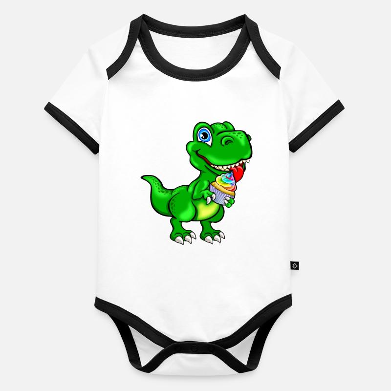 Dino avec Cupcake Muffin coloré Body Bébé bio contrasté manches courtes