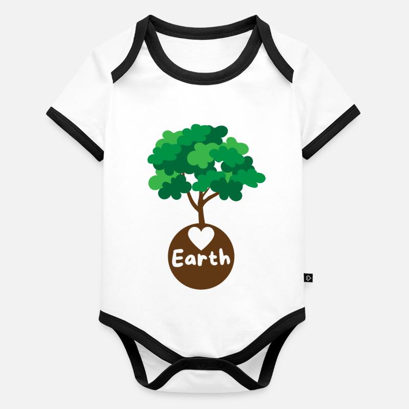 Tree on planet earth with a heart Organic Baby Contrasting Bodysuit