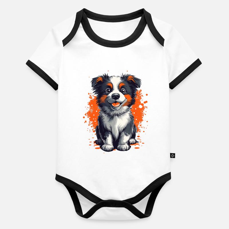 Australian Shepherd Welpe lustiger Hunde Aussie Baby Bio-Kurzarm-Kontrastbody