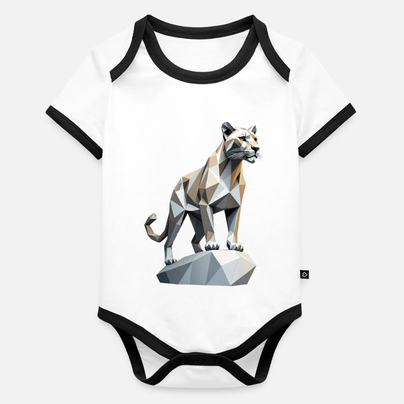 Mountain Lion - Cute Low Poly Cat Organic Baby Contrasting Bodysuit
