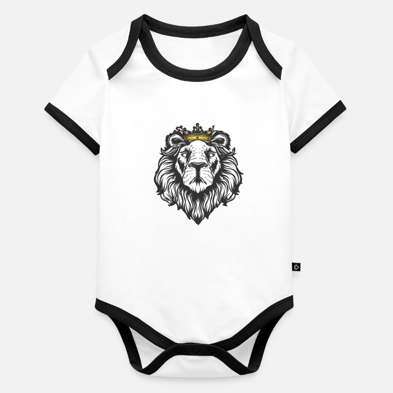 Lion avec couronne Body Bébé bio contrasté manches courtes