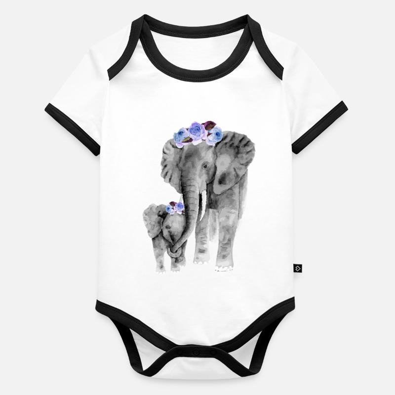 Mutter und Tochter Elefant Baby Bio-Kurzarm-Kontrastbody
