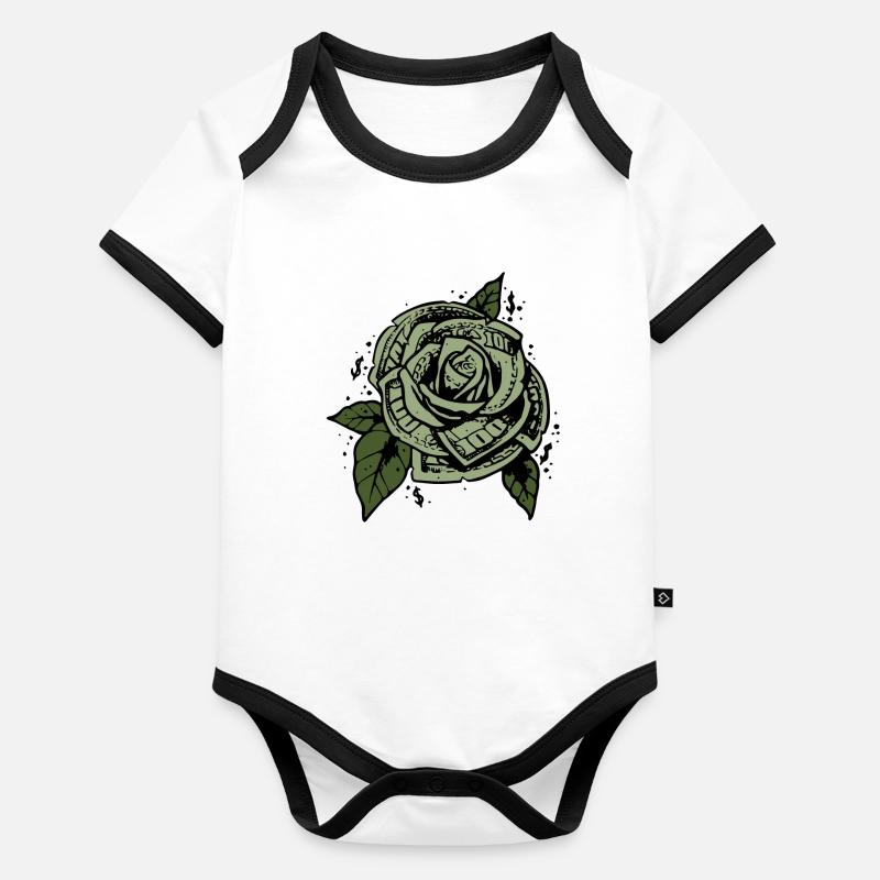 Fleur de billet d'argent dollar Body Bébé bio contrasté manches courtes