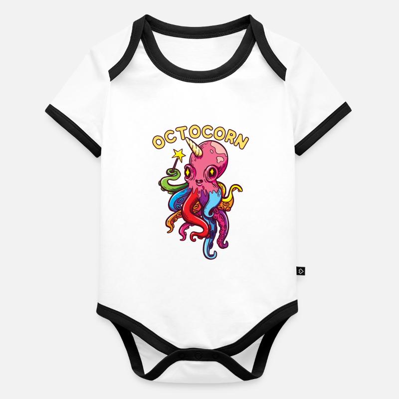 Octocorn Octopus Unicorn - Cute Magical Devil Fish Body Bébé bio contrasté manches courtes