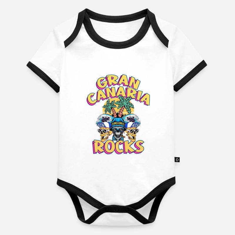 Gran Canaria Summer Sun Beach Palm Trees Skull Organic Baby Contrasting Bodysuit