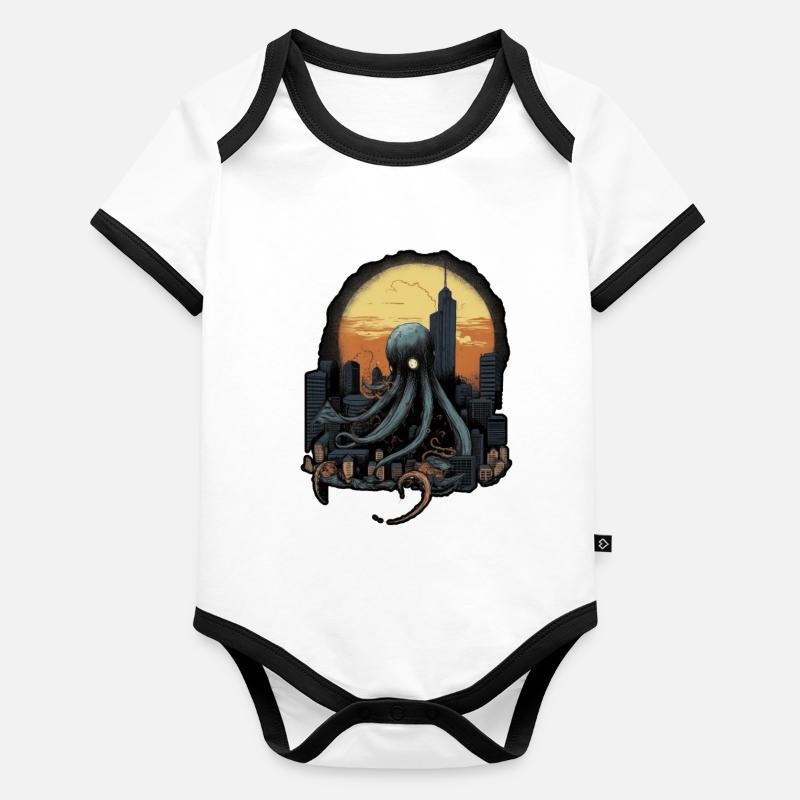 Giant Octopus Squid atacking the city on a sunset Body Bébé bio contrasté manches courtes