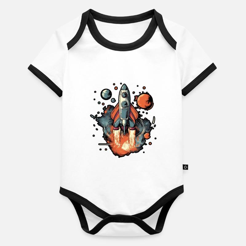 a space rocket launch through space Body Bébé bio contrasté manches courtes