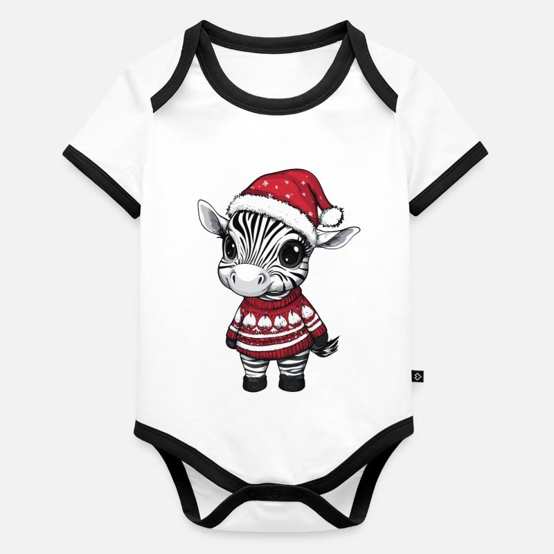 Bande dessinée de Noël zèbre Body Bébé bio contrasté manches courtes