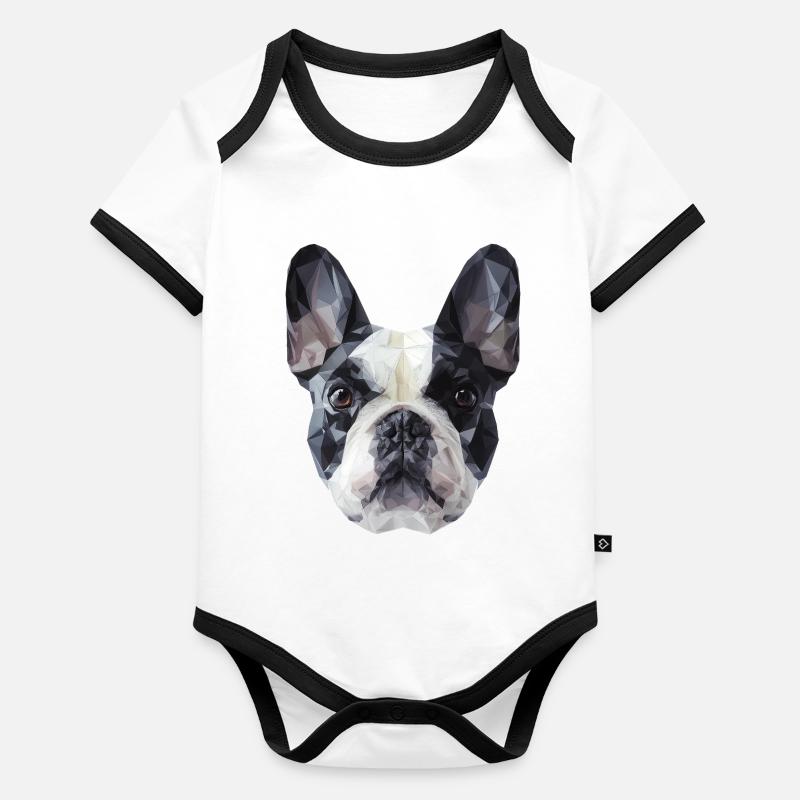 French Bulldog Low Poly Design Organic Baby Contrasting Bodysuit