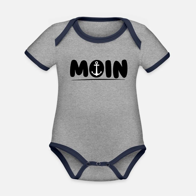 Moin avec Anker - Body Bébé bio contrasté manches courtes - gris chiné/bleu marine