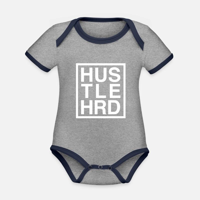 HUSTLE HARD / HUSTLE HRD - Body Bébé bio contrasté manches courtes - gris chiné/bleu marine