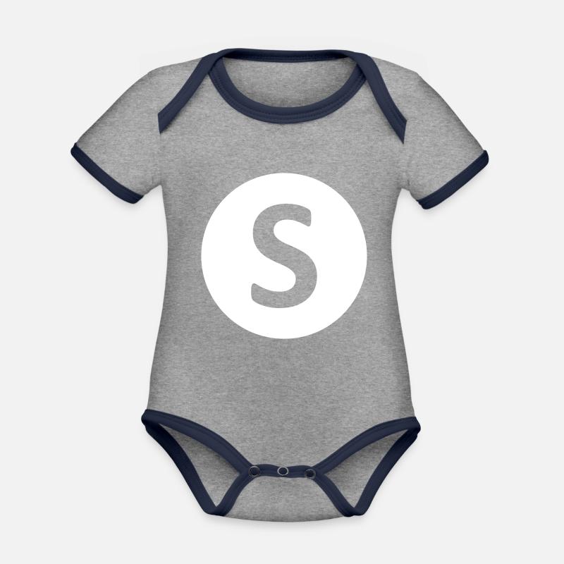 S, Geschenk, Geschenkidee, Idee, Buchstabe, Name - Baby Bio-Kurzarm-Kontrastbody - Grau meliert/Navy