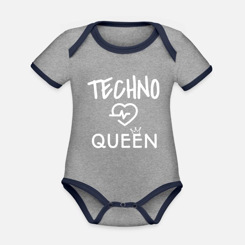 Techno Koenigin Techno Maedchen Lova Techno - Body Bébé bio contrasté manches courtes - gris chiné/bleu marine