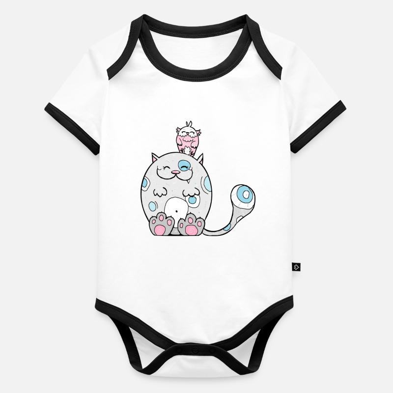 Best Friends, Katze, Eule, Geschenk Baby Bio-Kurzarm-Kontrastbody