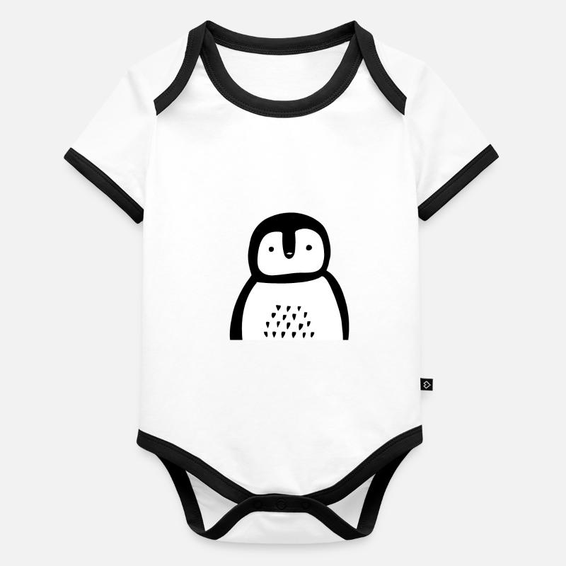 Pingouin mignon Body Bébé bio contrasté manches courtes