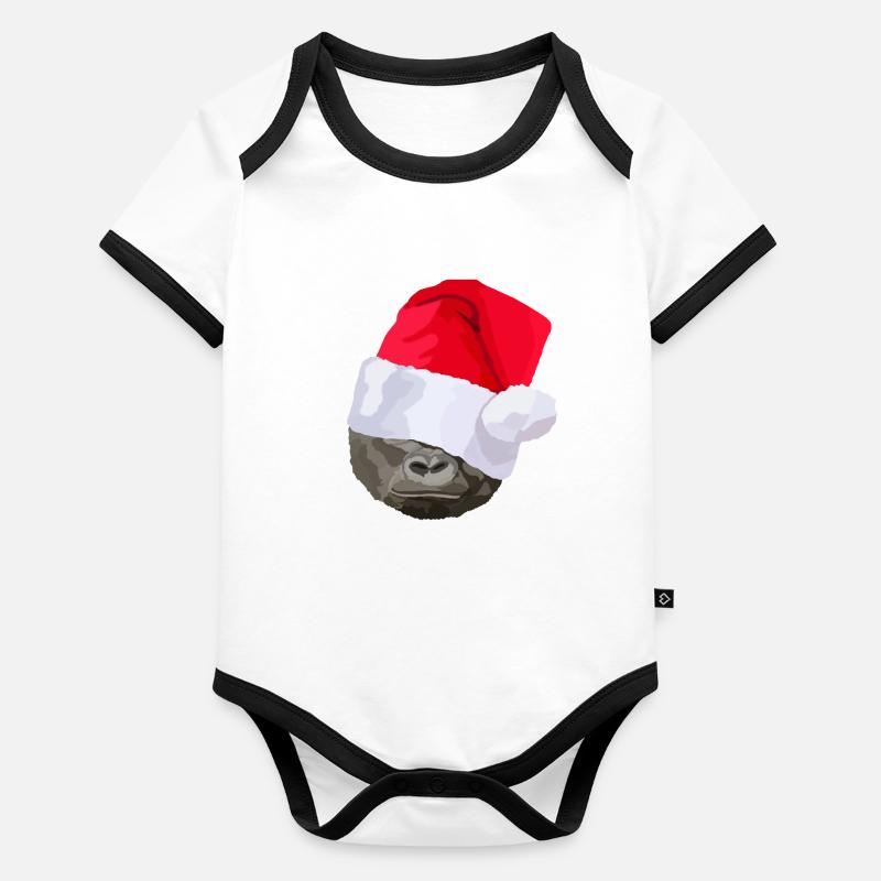 Gorilla mit Weihnachtsmütze, Weihnachtsgeschenk Baby Bio-Kurzarm-Kontrastbody