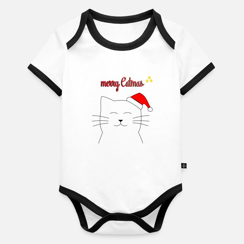 Chat noël, joyeux catmas Body Bébé bio contrasté manches courtes