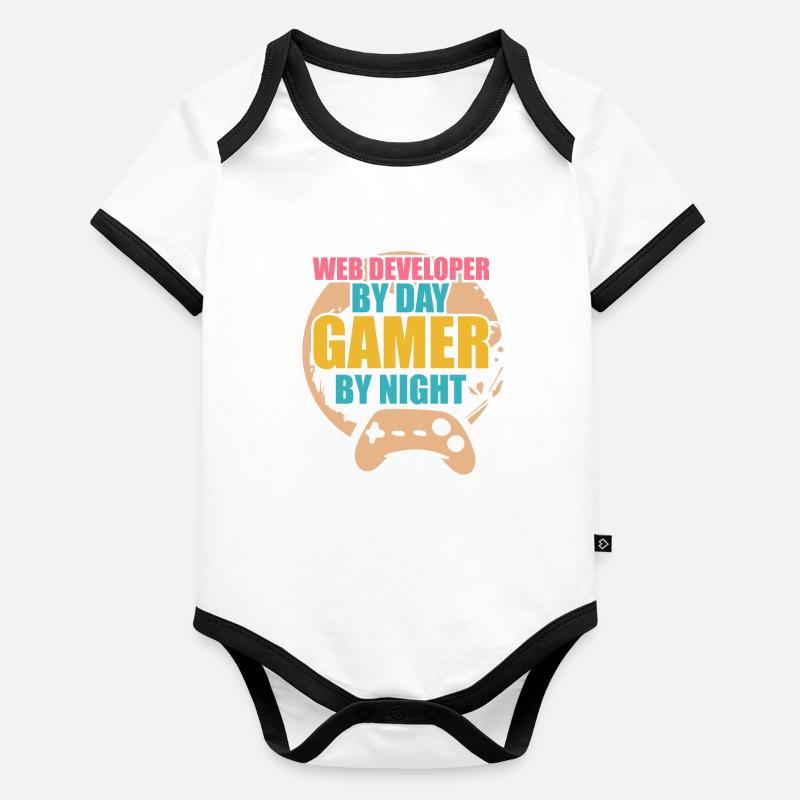 Developer Web Developer By Day Gamer By Night Body Bébé bio contrasté manches courtes