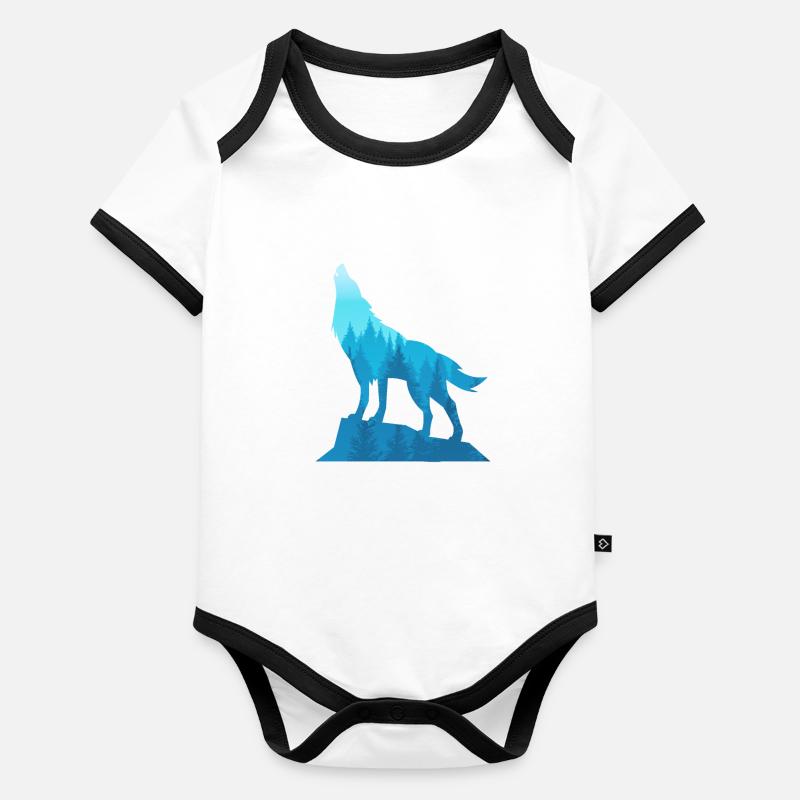 Wolf Doppelbelichtung Wald Baby Bio-Kurzarm-Kontrastbody
