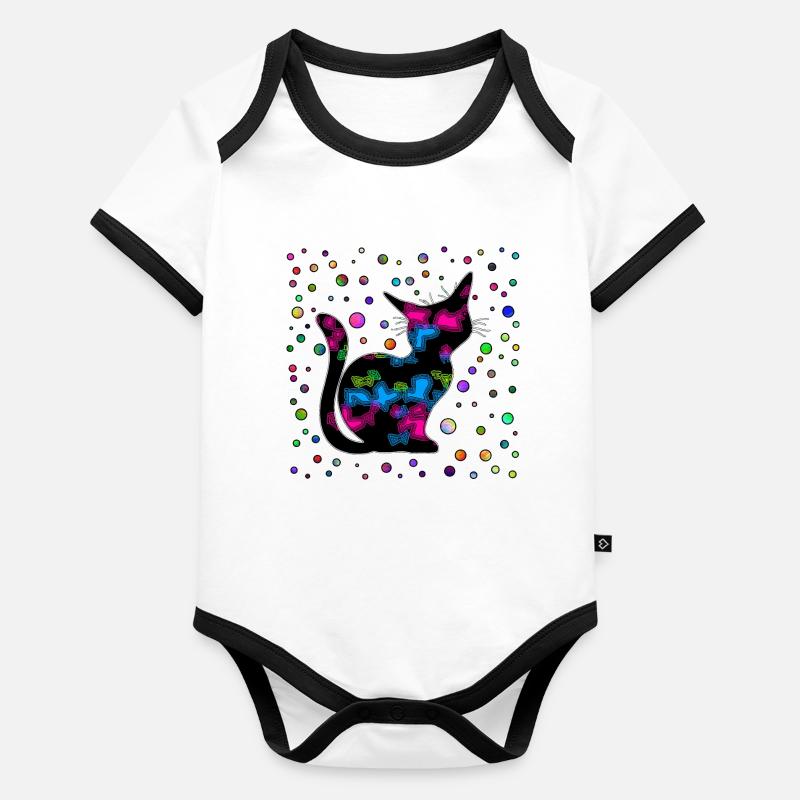 Le chat Body Bébé bio contrasté manches courtes