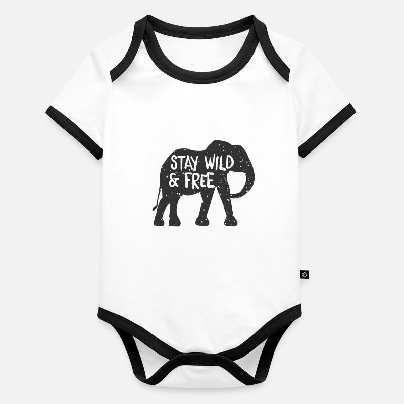 Eléphant - Stay wild & free Body Bébé bio contrasté manches courtes
