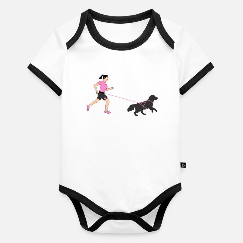 Course tout-terrain - Coureuse avec chien - Canicross - rose Body Bébé bio contrasté manches courtes