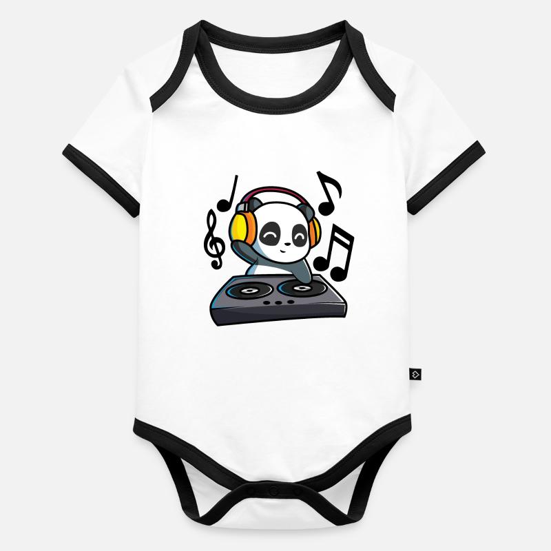 DJ Panda se tient à la table de mixage et réchauffe tout le monde! Body Bébé bio contrasté manches courtes