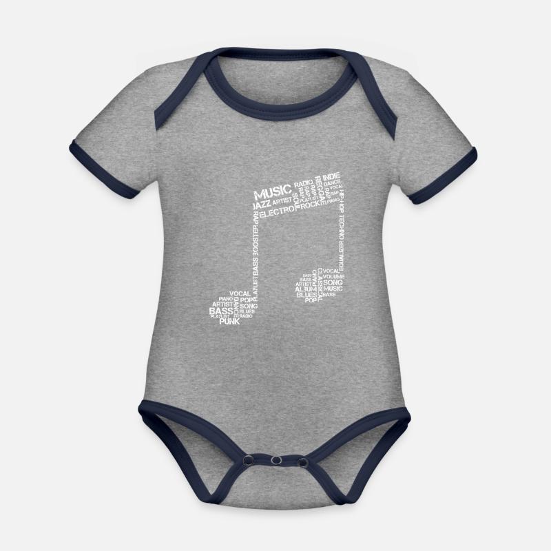 Note musicale - Body Bébé bio contrasté manches courtes - gris chiné/bleu marine