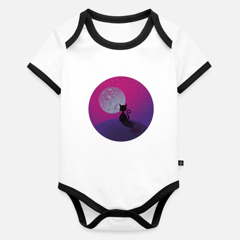 Le chat et la lune Body Bébé bio contrasté manches courtes