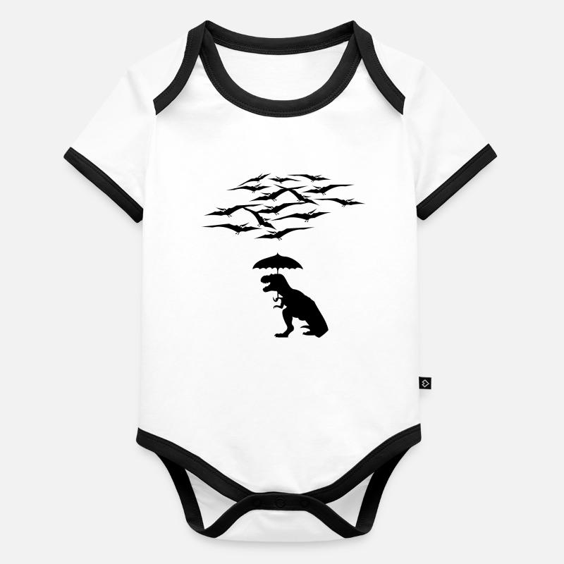 Trex vs les ptérodactyles Body Bébé bio contrasté manches courtes