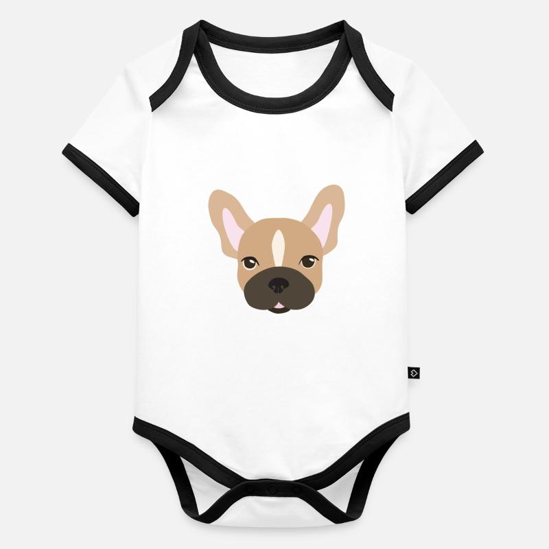 Bouledogue français, marron Body Bébé bio contrasté manches courtes