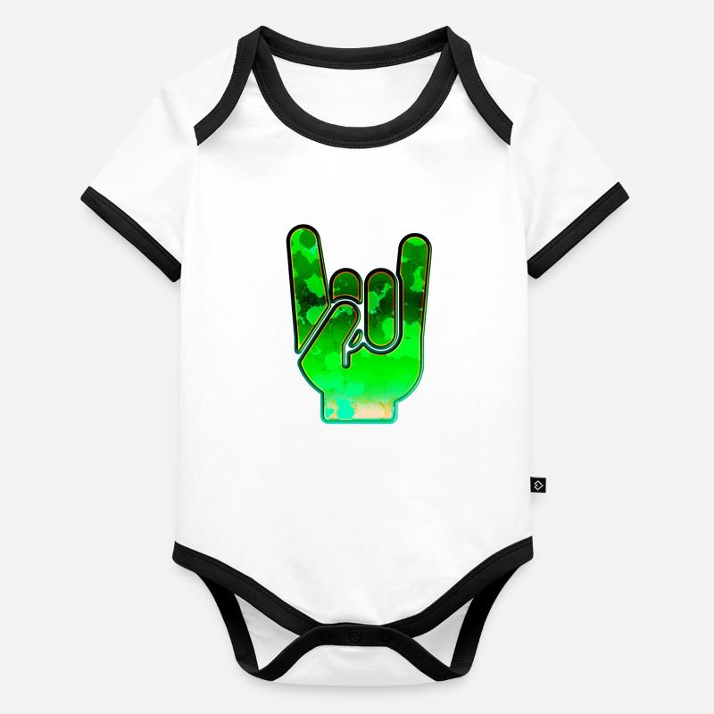 Rock Hand Gesture Space Green Rock 'N' Roll Salut Body Bébé bio contrasté manches courtes