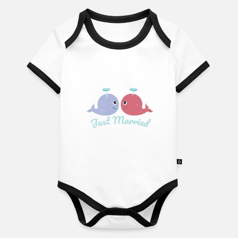 Fisch Zwei Wale haben gerade geheiratet Geschenk Baby Bio-Kurzarm-Kontrastbody