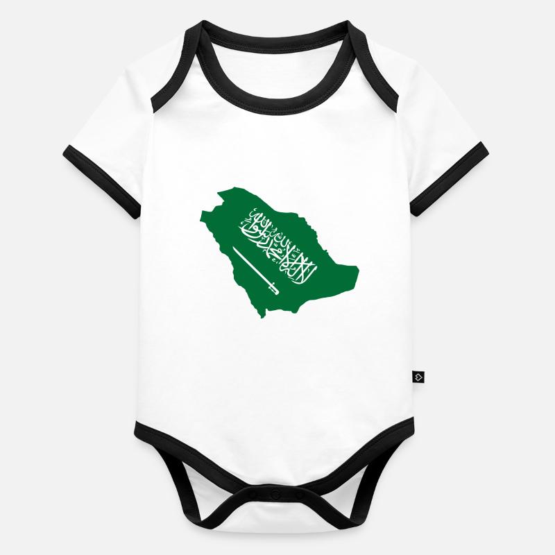 Carte et drapeau de l'Arabie saoudite Body Bébé bio contrasté manches courtes